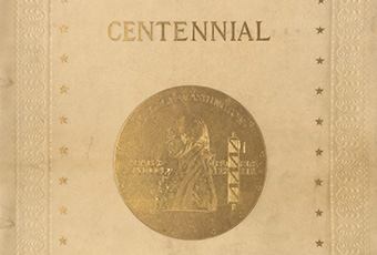 History of the Centennial Celebration of Inauguration of George Washington, as First President of the United States. Edited by Clarence Winthrop Bowen. Letter from Cornelius Bliss, Publication Committee, asking President Harrison to accept volume as an heirloom, was enclosed in book.